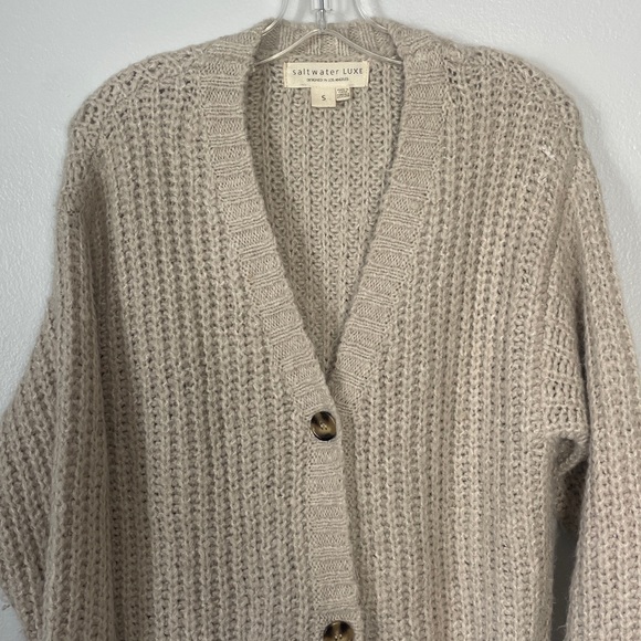 Saltwater Luxe Oatmeal Cardigan Sweater Size Small - Picture 2 of 14